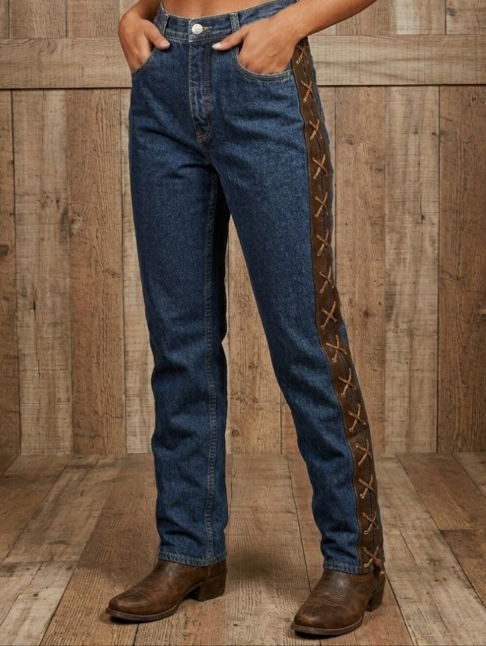 Vintage 90s Lawman Western Jeans Lace Up Sides Western High Waisted 24x28